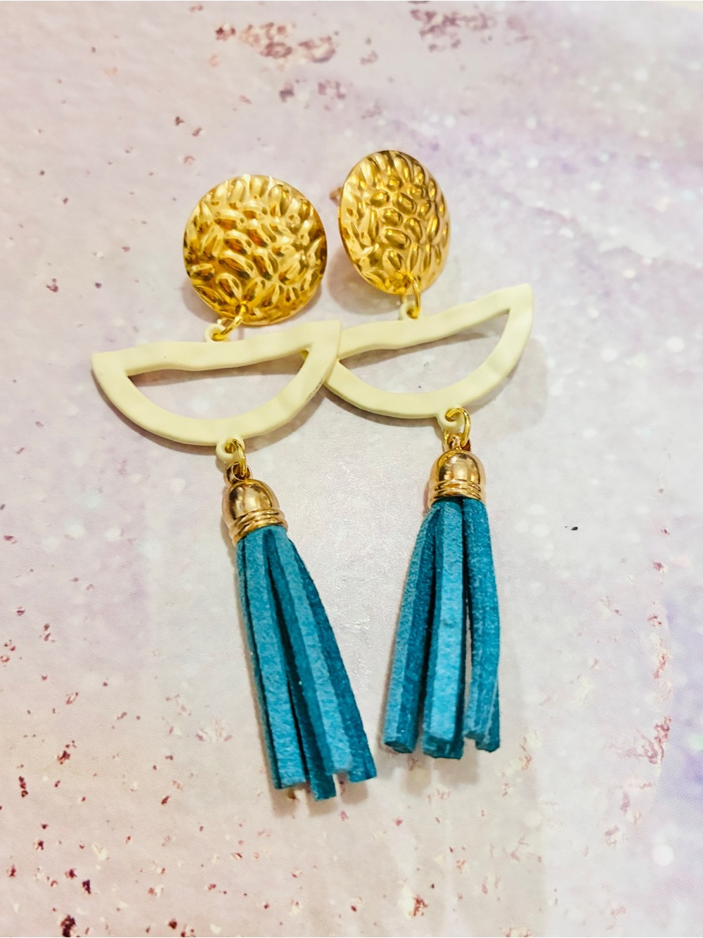 Green fringe modern earrings
